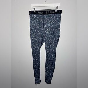 L.L Bean Women’s Base Layer Thin Casual Activewear Leggings Blue Leaf Print L